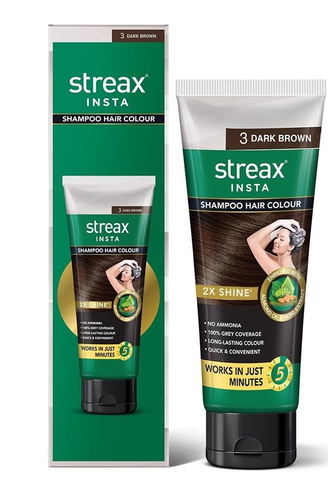 ستريكس عبوة شامبو ستريكس إنستا سريعة التحضير، لون شعر للنساء والرجال، بني غامق 3، 200 مل | لون شعر بني | تغطية كاملة للشعر الرمادي | لون شعر يدوم طويلًا، سهل الاستخدام | لون شعر خالٍ من الأمونيا والبارابين والكبريتات - Image 1