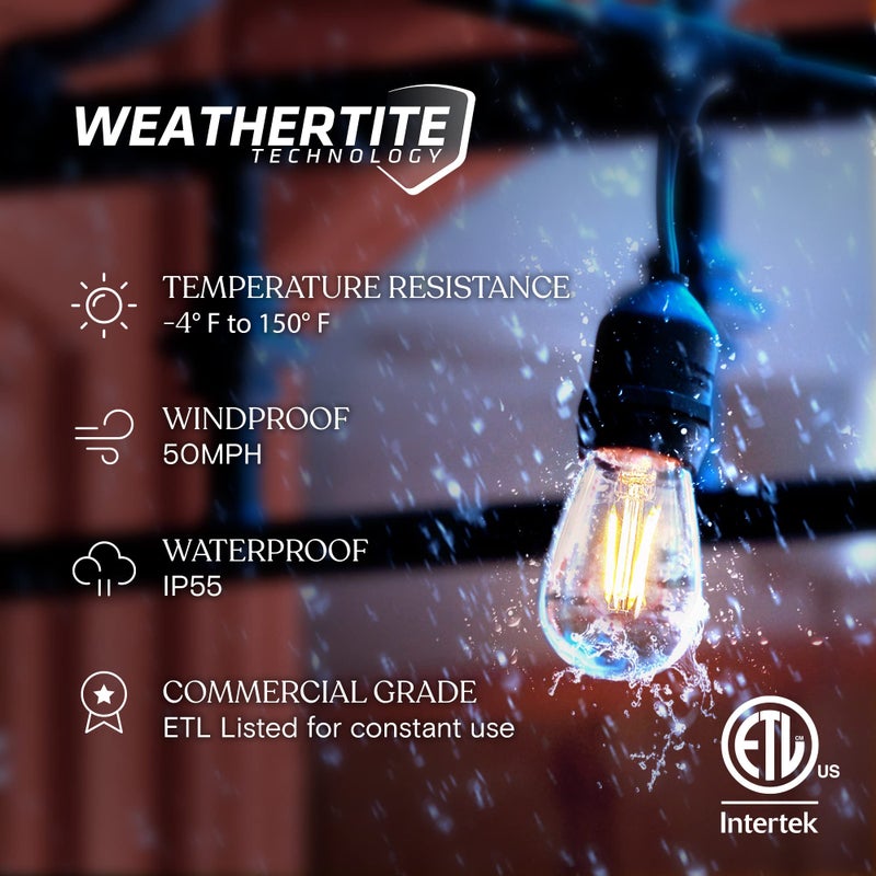 Brightech Ambience Pro - Waterproof LED Outdoor String Lights - Hanging, Dimmable 2W Vintage Edison Bulbs - 48 Ft Commercial Grade Patio Lights Create Cafe Ambience In Your Backyard - Image 2