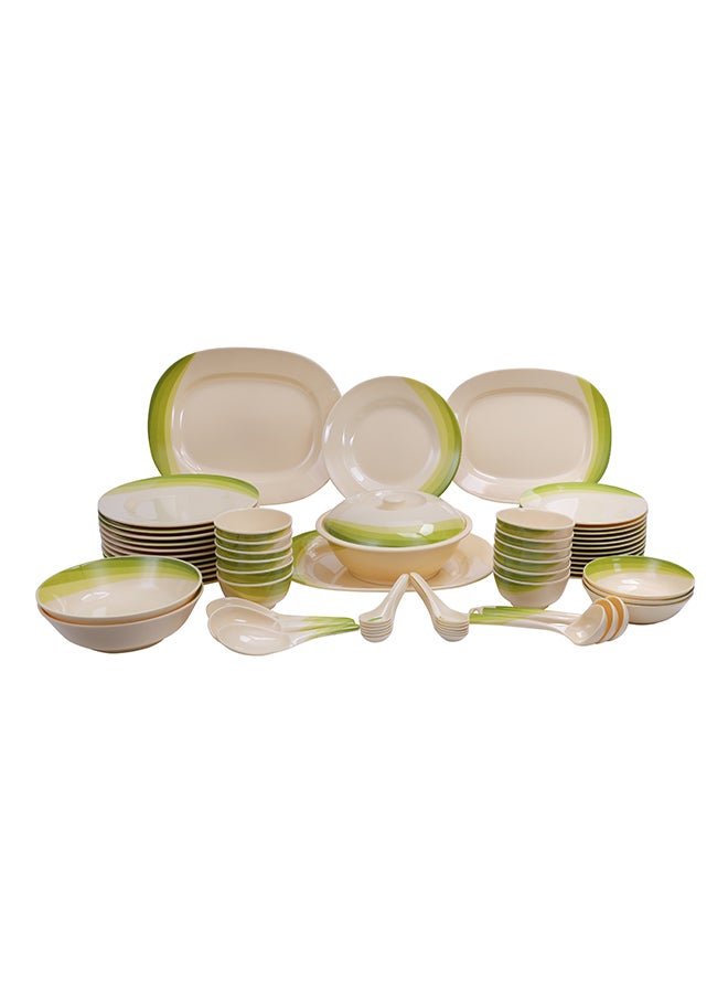 Royalford 64 PCS Melamineware Dinner Set, Ribble Designed,  Includes Oval Plates, Dinner Plates, Dessert Plates, Round Bowls, Soup Bowls, Rice Spoons and Spoons, Freezer-Friendly and Break Resistant| Eco-Friendly and Food-Grade Yellow/Beige - Image 1