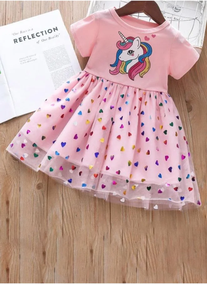 YUNIQEE Pink Fit & Flare Crew Neck Printed Dress