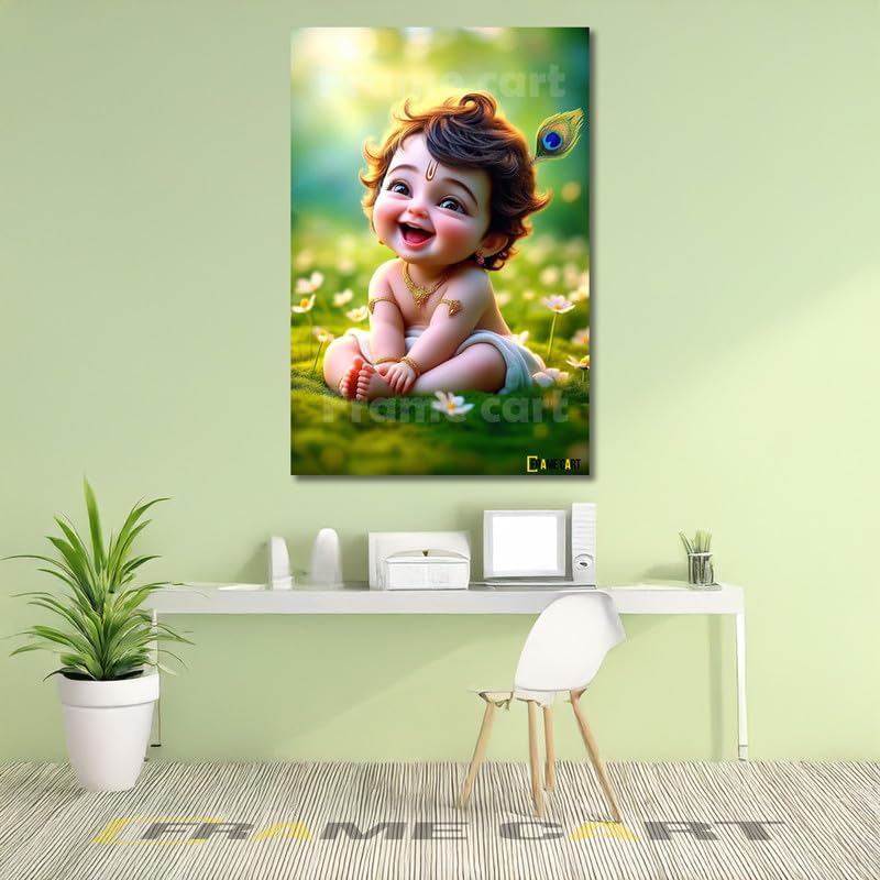 Frame Cart Baby Krishna Poster - Bal Gopal Photo | Kanha Ji Religious photo for Pregnant Women Bedroom Wall | Unframed Vinyl Poster 12x18 (Design 04) - Image 2