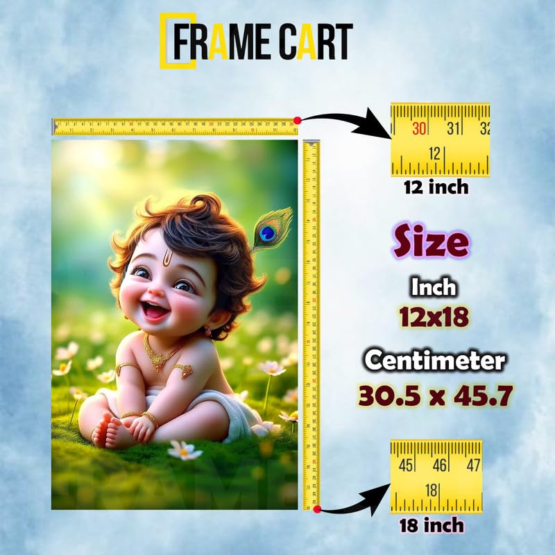 Frame Cart Baby Krishna Poster - Bal Gopal Photo | Kanha Ji Religious photo for Pregnant Women Bedroom Wall | Unframed Vinyl Poster 12x18 (Design 04) - Image 4