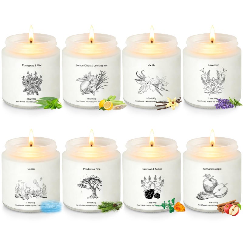 YINUO LIGHT Scented Candles for Home, 8 Pack Soy Wax Gift Set for Women, Aromatherapy Candles, Lavender, Vanilla, Eucalyptus Mint, Ocean - Image 1