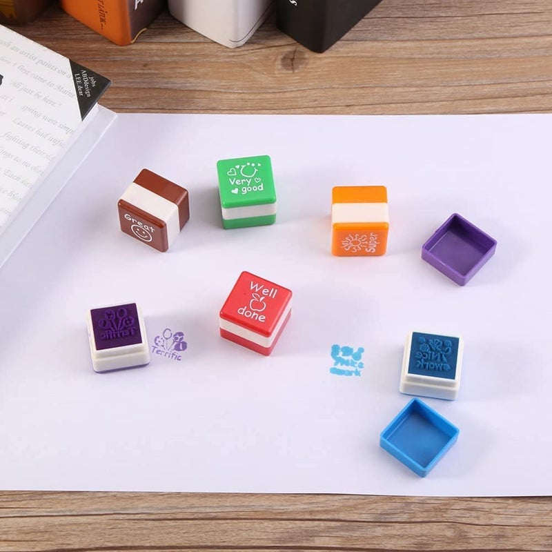 AmigozZ مجموعة طوابع تحفيزية للأطفال ملصقات مدرسية ألبوم قص ولصق طوابع DIY للمعلمين طوابع مدح مكافأة ذات حبر ذاتي (لوحة الحبر غير مشمولة) - مجموعة من 6 قطع - Image 4