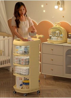Arabest Baby Diaper Cart with Wheels and Handle 4 Tier Rolling Cart Diaper Organizer with Hanging Diaper Stacker Nursery Caddy Baby Organizer for Storage Baby Clothes, Wipes, Bibs, Changing Table Mats  - Image 4