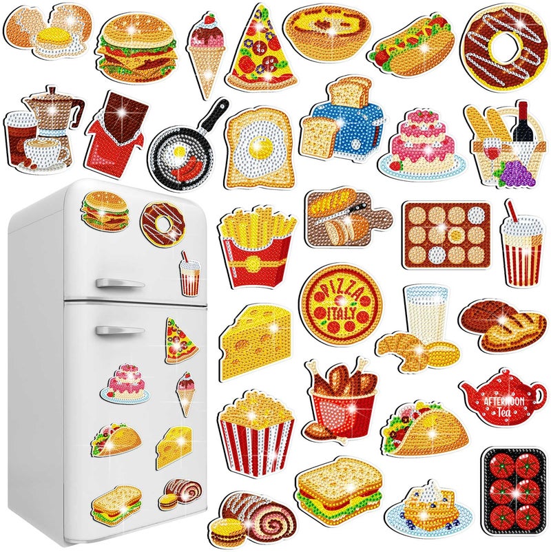 Copkim 30 Pcs Diamond Art Magnets Easy Diamond Painting Magnet Kits for Adults Kids DIY Fridge Home Decors(Food) - Image 1