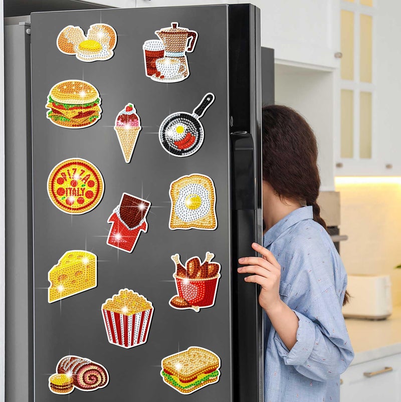 Copkim 30 Pcs Diamond Art Magnets Easy Diamond Painting Magnet Kits for Adults Kids DIY Fridge Home Decors(Food) - Image 2