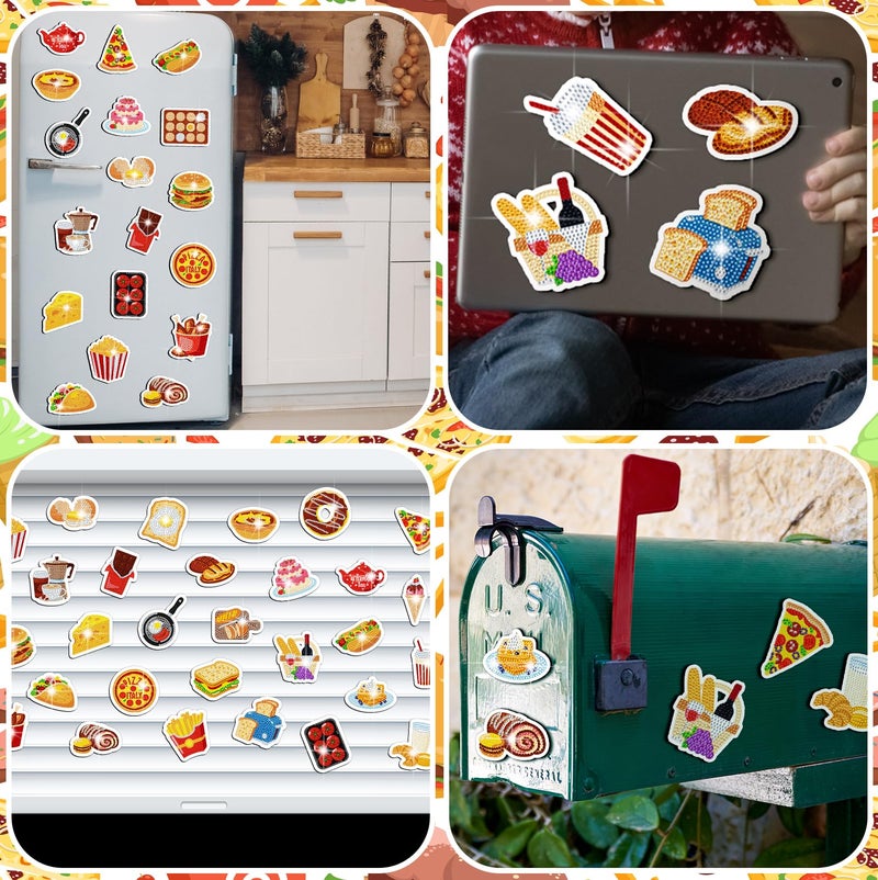 Copkim 30 Pcs Diamond Art Magnets Easy Diamond Painting Magnet Kits for Adults Kids DIY Fridge Home Decors(Food) - Image 5