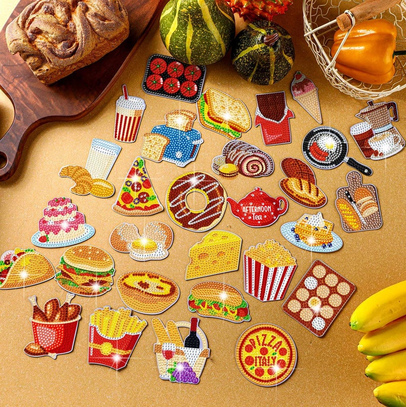 Copkim 30 Pcs Diamond Art Magnets Easy Diamond Painting Magnet Kits for Adults Kids DIY Fridge Home Decors(Food) - Image 3