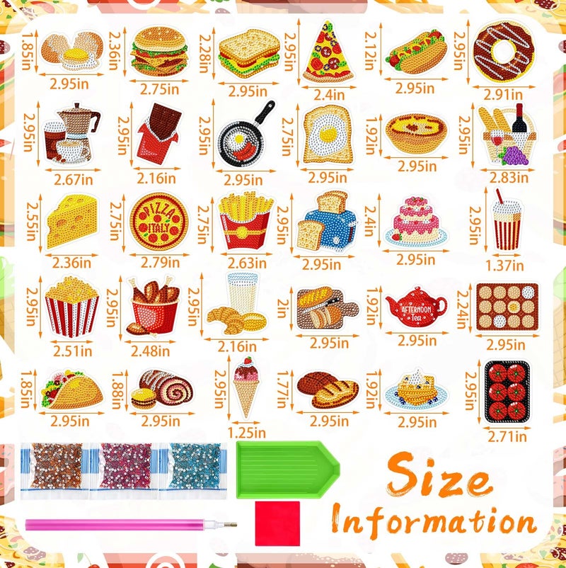 Copkim 30 Pcs Diamond Art Magnets Easy Diamond Painting Magnet Kits for Adults Kids DIY Fridge Home Decors(Food) - Image 4