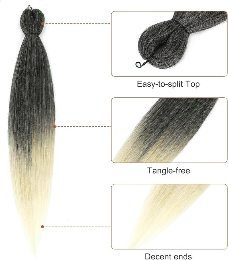 Difunee Pre-stretched Braiding Hair - 24 Inch 8 Packs Ombre 613 Long Braiding Hair For Twist or Box Braids, Yaki Texture Hot Water Setting Synthetic Braiding Hair Extensions (24 Inch, T-613-8P) - Image 2