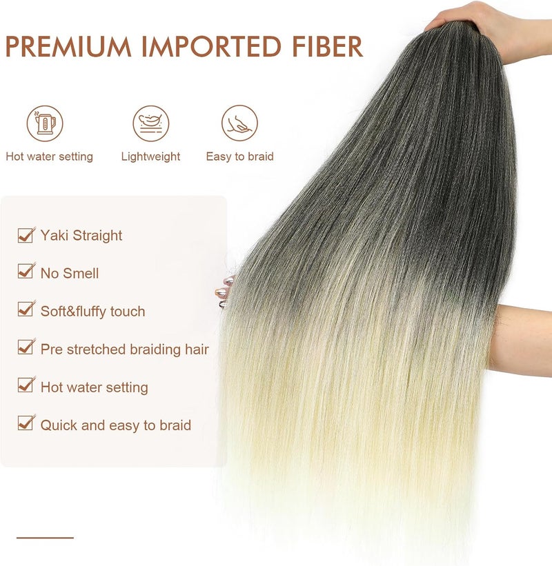 Difunee Pre-stretched Braiding Hair - 24 Inch 8 Packs Ombre 613 Long Braiding Hair For Twist or Box Braids, Yaki Texture Hot Water Setting Synthetic Braiding Hair Extensions (24 Inch, T-613-8P) - Image 3