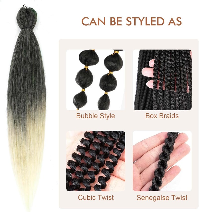 Difunee Pre-stretched Braiding Hair - 24 Inch 8 Packs Ombre 613 Long Braiding Hair For Twist or Box Braids, Yaki Texture Hot Water Setting Synthetic Braiding Hair Extensions (24 Inch, T-613-8P) - Image 4