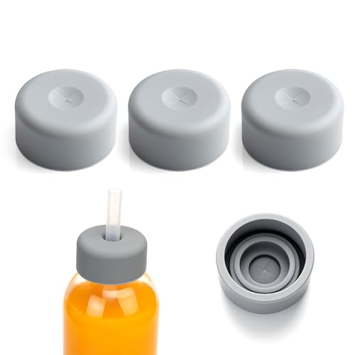Zukro Water Bottles Replacement Rubber Lids with Straw Hole, Silicone Cap for Luxfuel/Epica/Sursip 10oz/18oz/24oz Glass Bottles With Mouth Opening 1.49 Inch, Press-in Fit, BPA Free, 3 Pack - Image 1