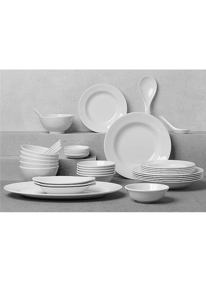 Bin Shihon Melamine Dinner Set 40 Pieces For 6 People White Microwave And Dishwasher Safe  - Image 1