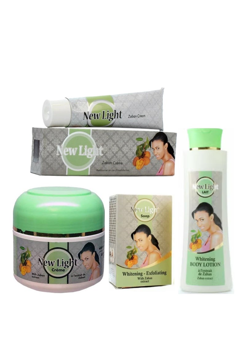 نيو لايت كريم نيو لايت لتفتيح البشرة بخلاصة الزبان، يرطب وينعم ويفتح لون البشرة، متوفر للجسم، كريم 300 غرام، لوشن 400 مل، صابون 350 غرام، وكريم أنبوبي - Image 1