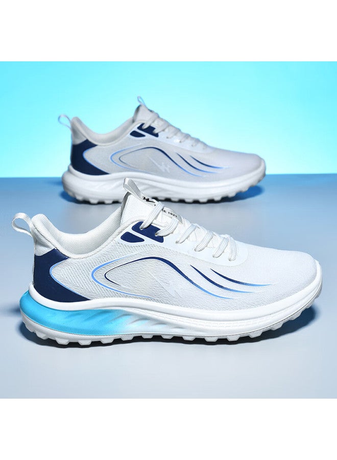 Double Star Eight Shuangxing Bate Running Shoes For Men, Summer Breathable Shock-absorbing Sneakers, Lightweight Versatile Outdoor Casual Shoes For Men, White And Blue, Size 43 - Image 1