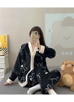 Women's Pajama Sets Fleece Fuzzy Long Sleeve Button Down Sleepwear Furry Winter Nightwear Soft Pjs Lounge Sets