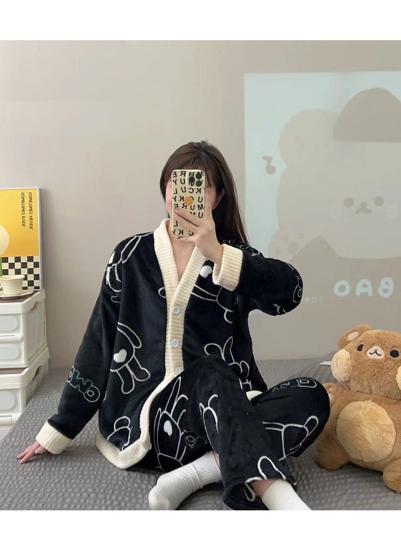 DubaiGallery - Women's Pajama Sets Fleece Fuzzy Long Sleeve Button Down Sleepwear Furry Winter Nightwear Soft Pjs Lounge Sets - Image 1
