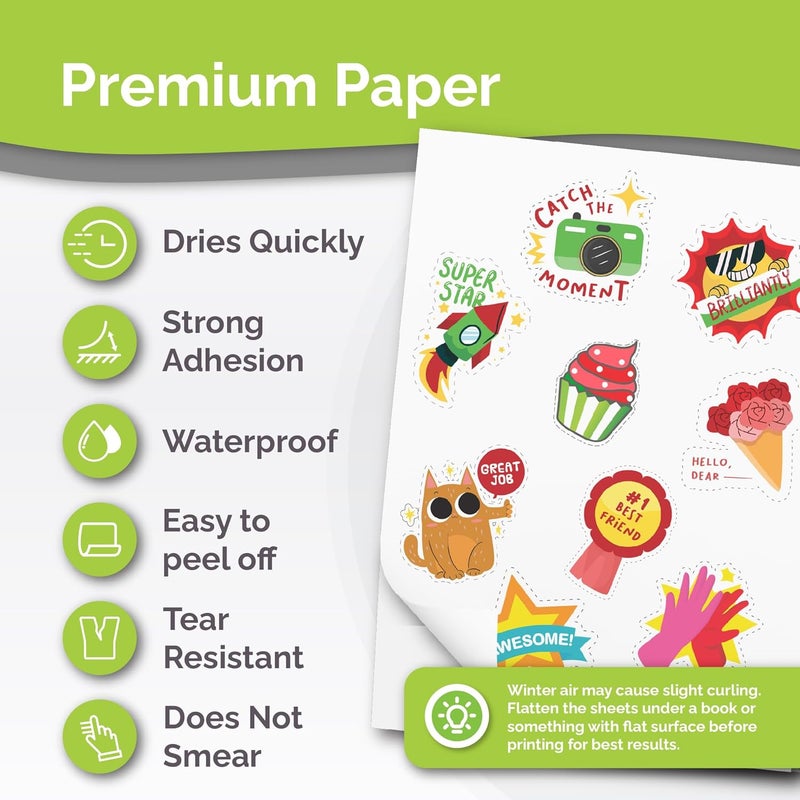 AgoDeo Premium Printable Vinyl Sticker Paper for Inkjet & Laser Printer - 34 Sheets Self-Adhesive Sheets Matte White Waterproof, Dries Quickly Vivid Colors, Holds Ink well- Tear Resistant - Image 2