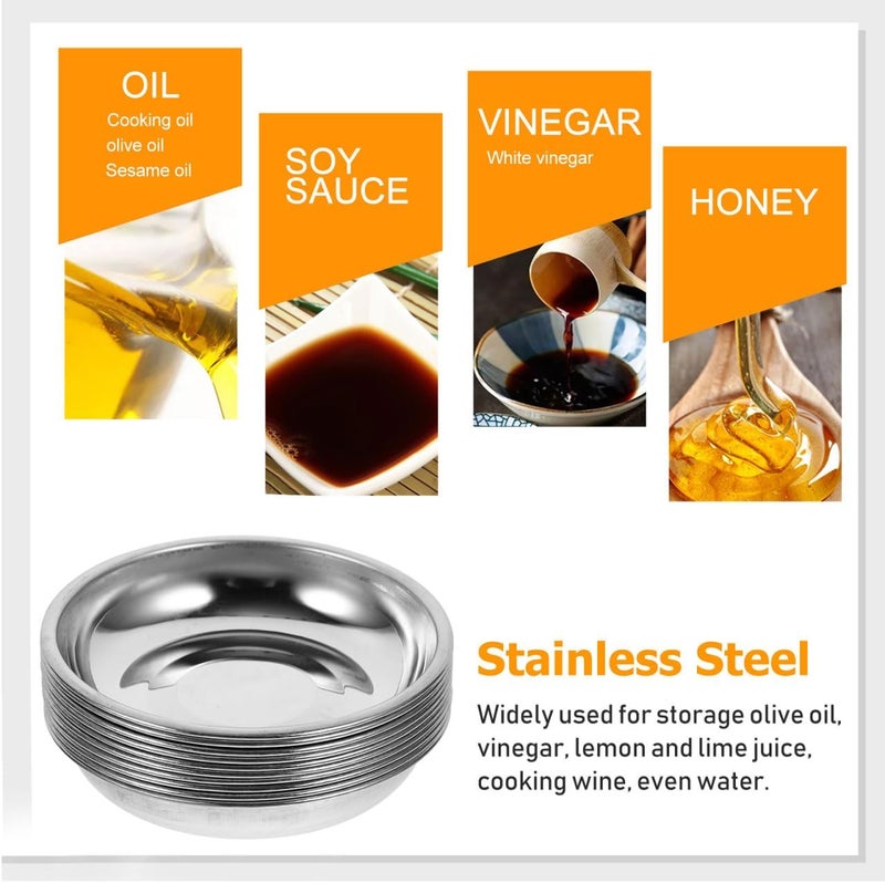 DOITOOL دويدول 10 قطع طبق صلصة من الفولاذ المقاوم للصدأ 3 بوصة طبق صلصة الصويا المصغر أطباق توابل دائرية وعاء غمس السوشي أطباق توابل الشواء أطباق المكونات لتحضير المقبلات - Image 4
