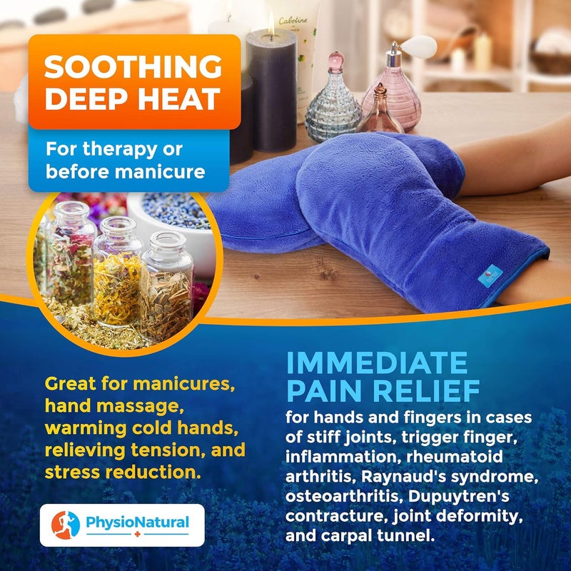 PhysioNatural Microwave Safe Therapy Mittens with Flax Seeds - Moist Heat Therapy Relief for Hands and Fingers for Stiff Joints, Trigger Fingers, Inflammation, Raynauds, Carpal Tunnel, Natural Aromatherapy Gloves - Image 5