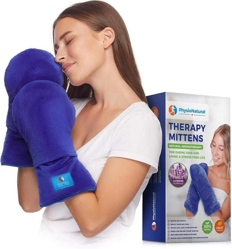 PhysioNatural Microwave Safe Therapy Mittens with Flax Seeds - Moist Heat Therapy Relief for Hands and Fingers for Stiff Joints, Trigger Fingers, Inflammation, Raynauds, Carpal Tunnel, Natural Aromatherapy Gloves - Image 1