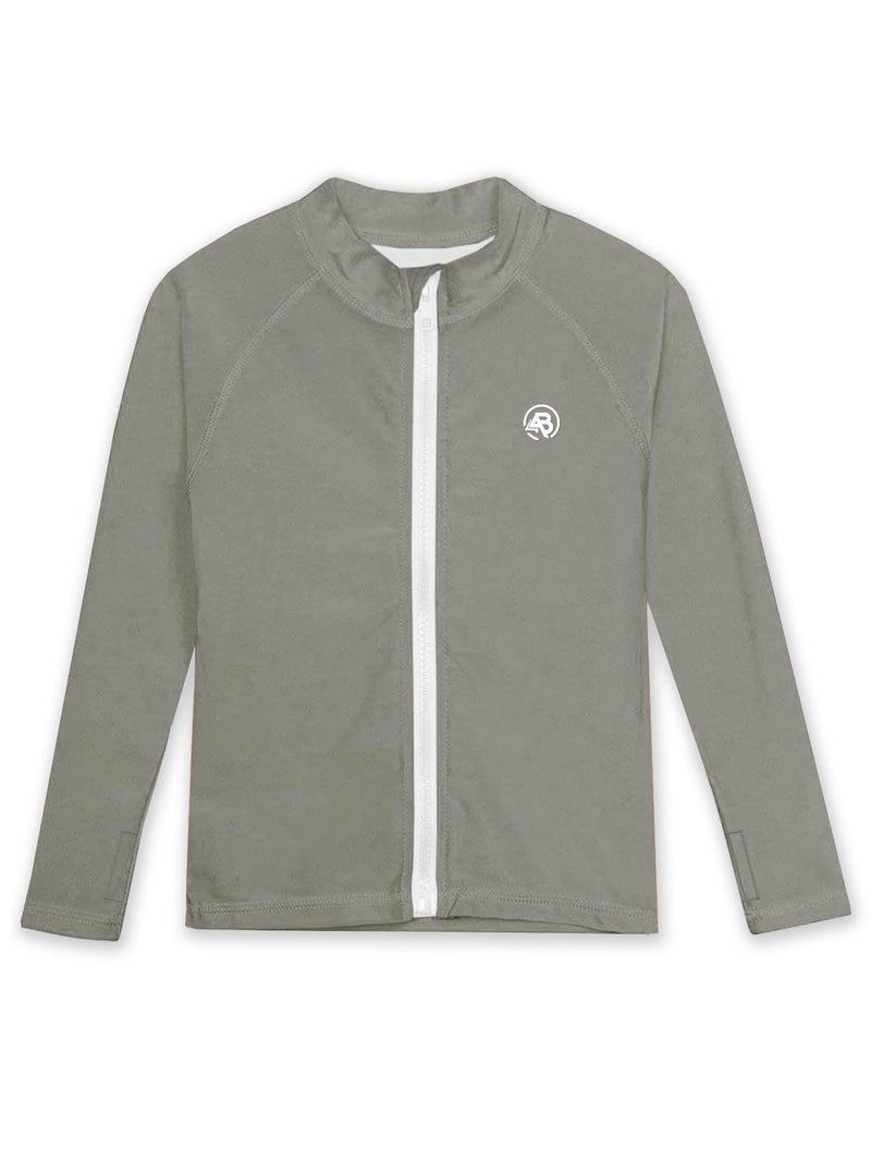 AOBUTE Girls Long Sleeve Rash Guard Shirts Boys Swim Shirts with Zipper SPF 50 UV Protection Sun Shirt Grey 9-10 Years - Image 4