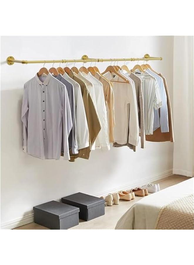 HOOKOR Wall Mounted Clothes Rack, 72.5in Industrial Pipe Clothes Rod Hanging Clothing Rack,Heavy Duty Iron Pipe,Multi-Purpose Hanging Clothes Rack, Space-Saving Closet Rod for Laundry Living Room (Glod) - Image 1