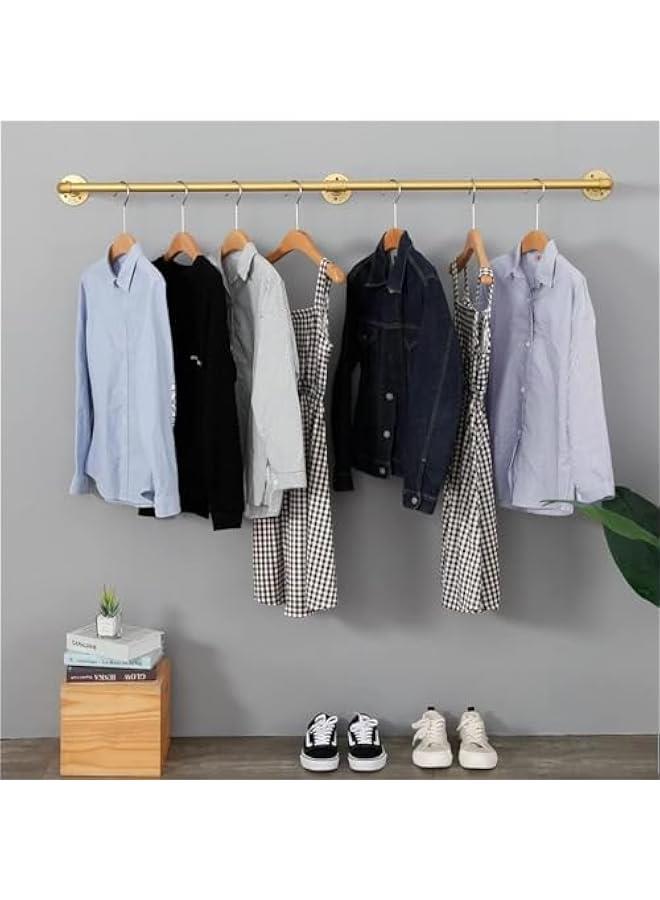 HOOKOR Wall Mounted Clothes Rack, 72.5in Industrial Pipe Clothes Rod Hanging Clothing Rack,Heavy Duty Iron Pipe,Multi-Purpose Hanging Clothes Rack, Space-Saving Closet Rod for Laundry Living Room (Glod) - Image 2