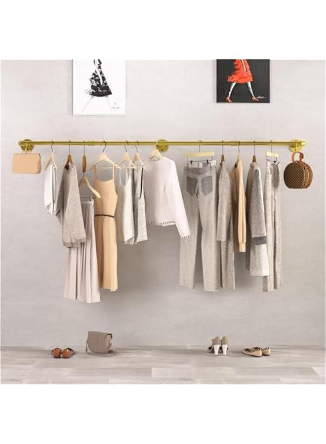 HOOKOR Wall Mounted Clothes Rack, 72.5in Industrial Pipe Clothes Rod Hanging Clothing Rack,Heavy Duty Iron Pipe,Multi-Purpose Hanging Clothes Rack, Space-Saving Closet Rod for Laundry Living Room (Glod) - Image 3