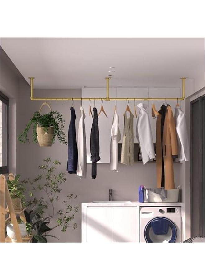 HOOKOR Wall Mounted Clothes Rack, 72.5in Industrial Pipe Clothes Rod Hanging Clothing Rack,Heavy Duty Iron Pipe,Multi-Purpose Hanging Clothes Rack, Space-Saving Closet Rod for Laundry Living Room (Glod) - Image 4
