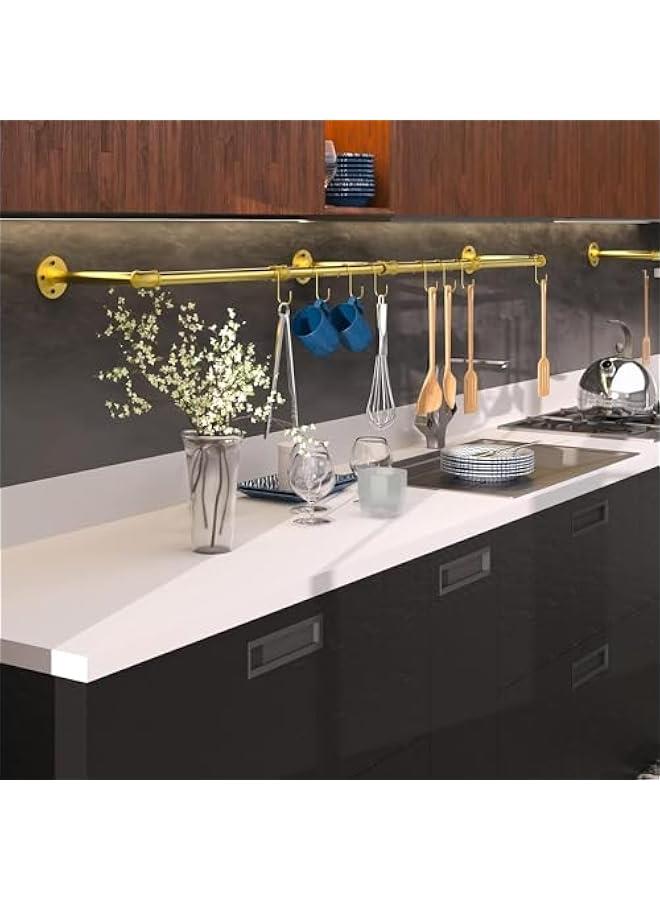 HOOKOR Wall Mounted Clothes Rack, 72.5in Industrial Pipe Clothes Rod Hanging Clothing Rack,Heavy Duty Iron Pipe,Multi-Purpose Hanging Clothes Rack, Space-Saving Closet Rod for Laundry Living Room (Glod) - Image 5