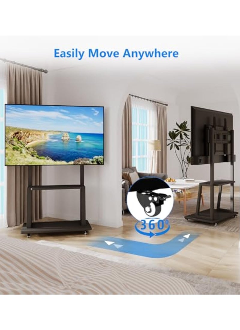 ACPLAY - Mobile TV Cart for 60"-100" Large TVs up to 220lbs, Rolling TV Stand with Wheels, Heavy Duty Base, Height Adjustable with Movable Storage Shelf, Max VESA 1000x600mm - Image 1