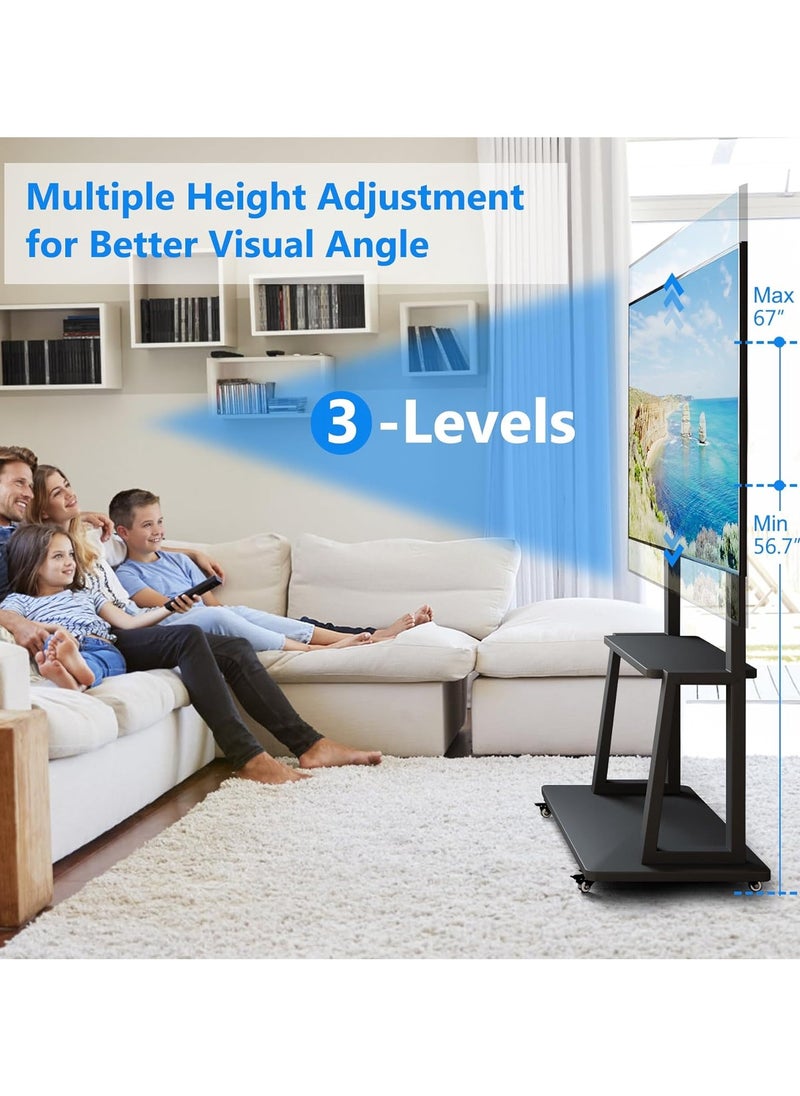 ACPLAY - Mobile TV Cart for 60"-100" Large TVs up to 220lbs, Rolling TV Stand with Wheels, Heavy Duty Base, Height Adjustable with Movable Storage Shelf, Max VESA 1000x600mm - Image 1