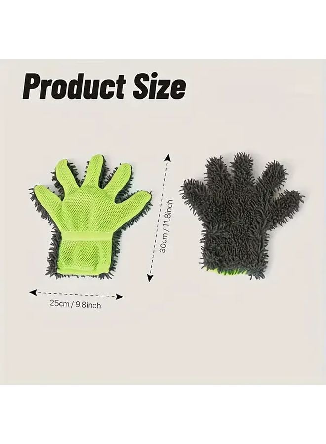 Double Sided Household Cleaning Gloves Microfiber Chenille Coral Fleece Car Wash - Image 4
