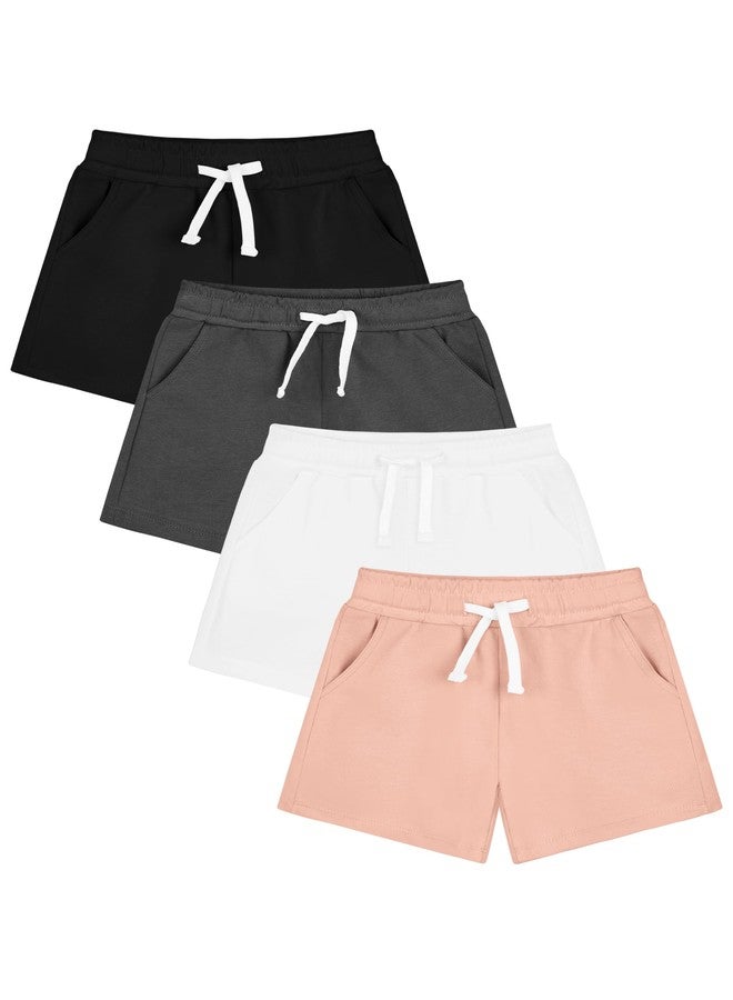 Resinta 4 Pack Baby and Toddler Girls' Cotton Shorts Knit Shorts Solid Bike Short with Pocket and Drawstring - Image 1