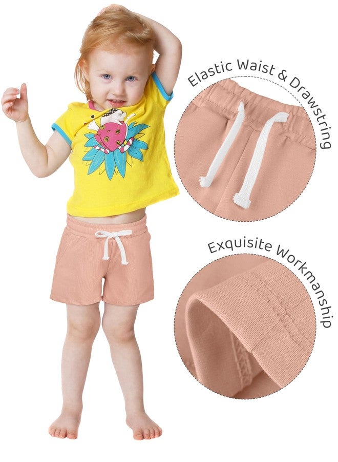 Resinta 4 Pack Baby and Toddler Girls' Cotton Shorts Knit Shorts Solid Bike Short with Pocket and Drawstring - Image 5