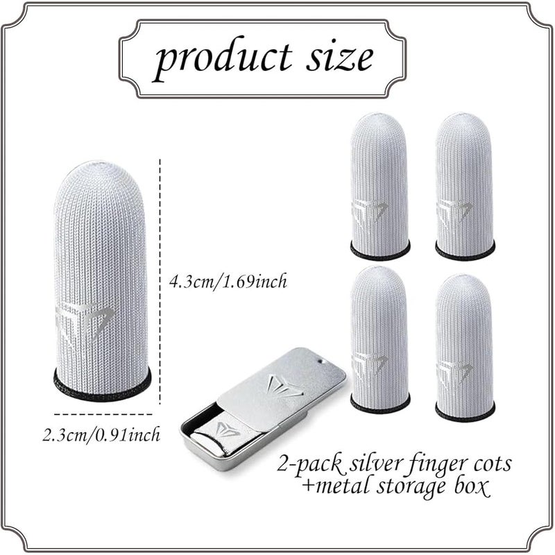 2 Pairs Finger Sleeve, Silver Gaming Finger Gloves for PUBG Trigger, Touch Screen Control, Enhanced Grip for Mobile Gaming, FPS Games - Image 2