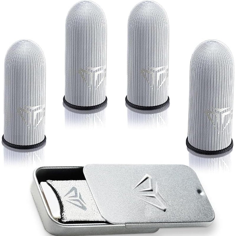 2 Pairs Finger Sleeve, Silver Gaming Finger Gloves for PUBG Trigger, Touch Screen Control, Enhanced Grip for Mobile Gaming, FPS Games - Image 1