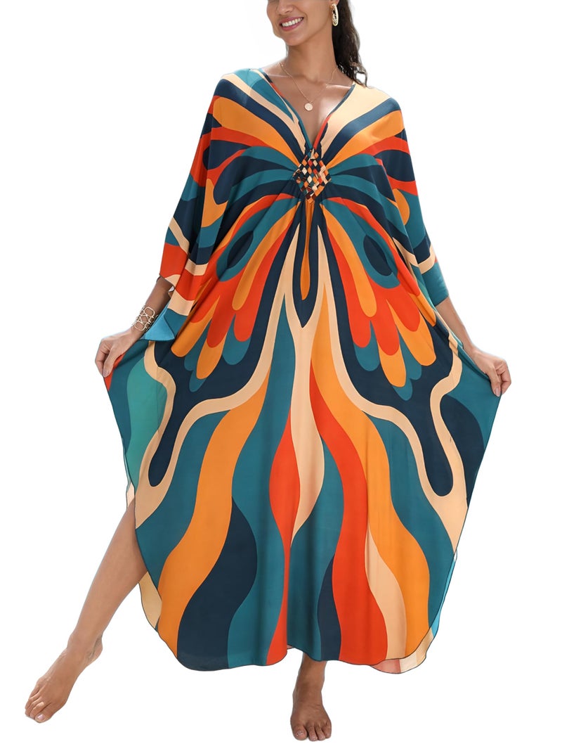KEYLORTING Women's Plus Size Kaftan Dress – plus size maxi dress Moo Moos Beach Cover Up,Bathing Suit Cover-Up Loungewear - Image 1