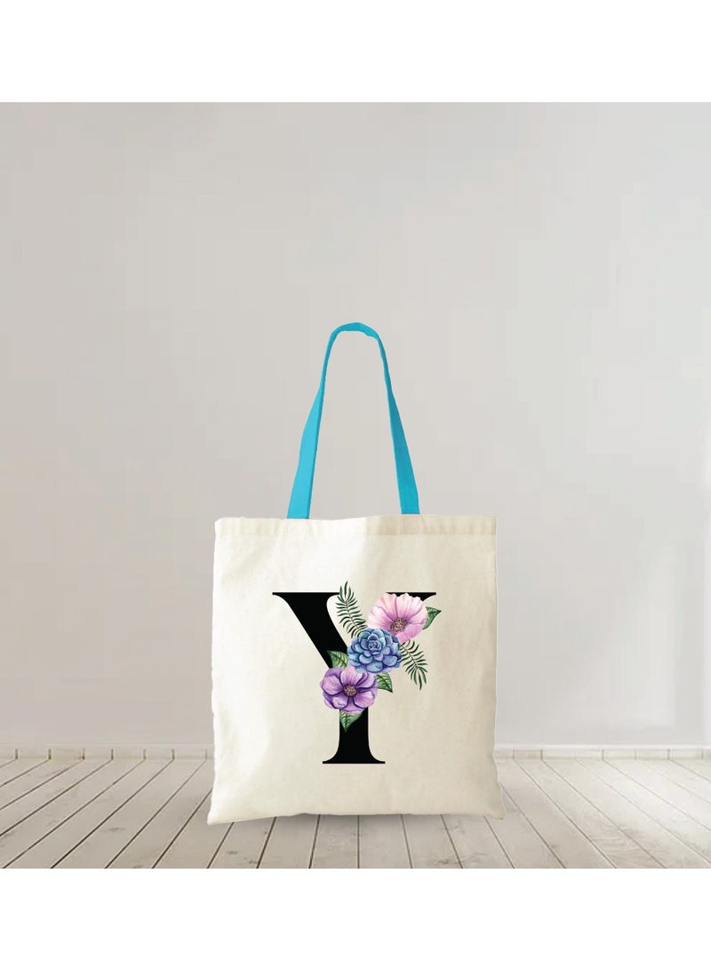 PRINTSHOP4ME Initial Letters Canvas Cotton Tote Bag With Blue Handle-Ideal Gifts For Bridesmaids-Party Bag-Reusable Bags  - Image 4