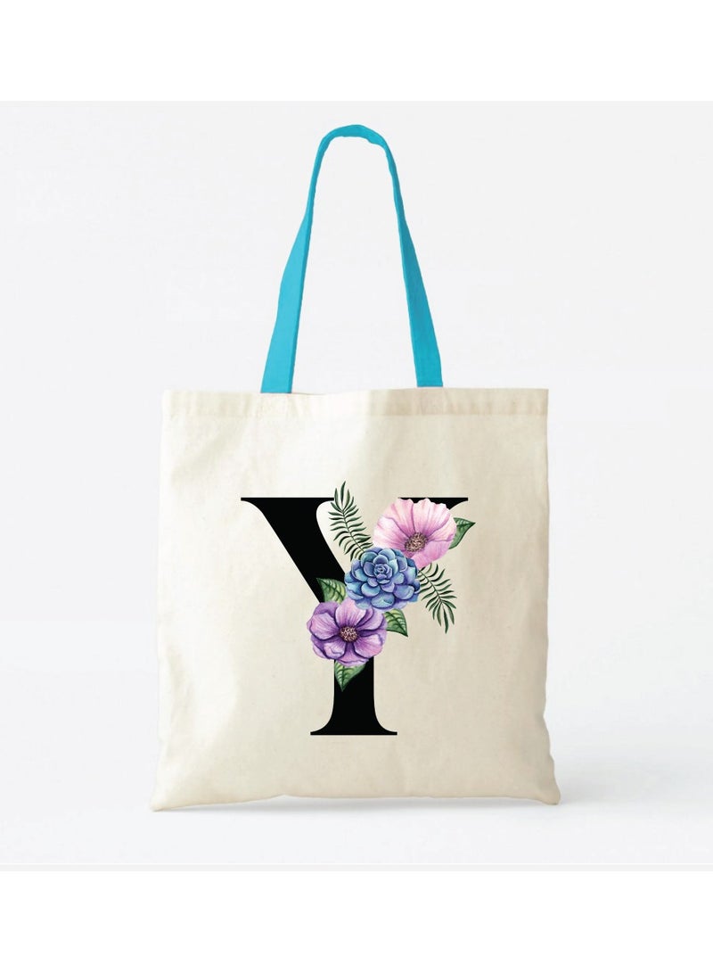 PRINTSHOP4ME Initial Letters Canvas Cotton Tote Bag With Blue Handle-Ideal Gifts For Bridesmaids-Party Bag-Reusable Bags  - Image 2