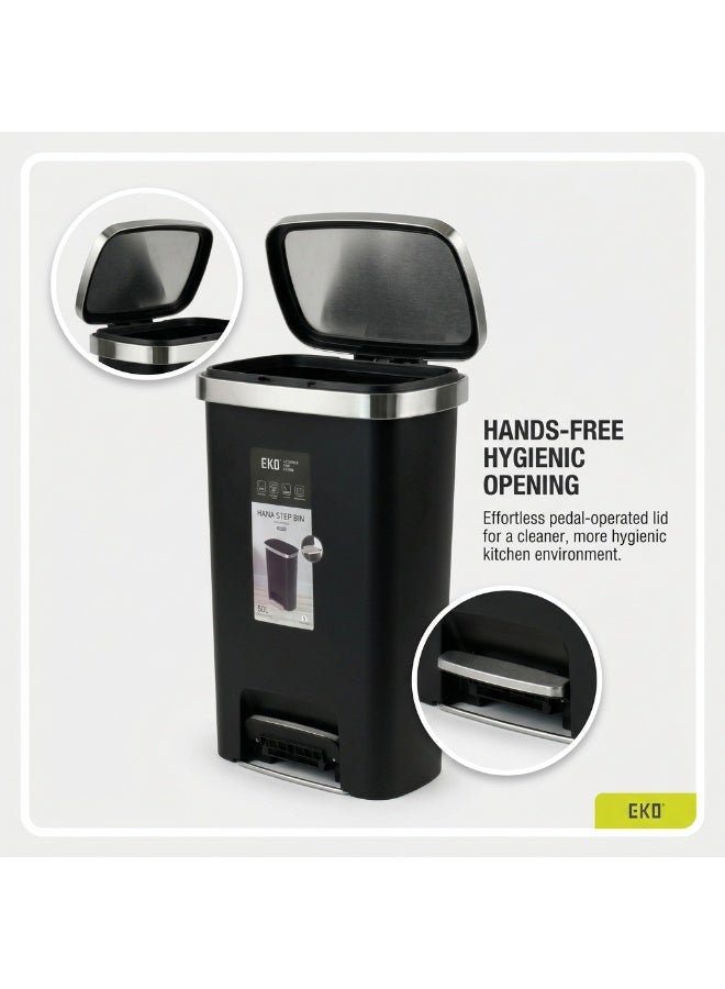 EKO Hana Step Bin K-50 Stainless Steel Trash Can | Hands Free Foot Pedal Operation | Soft Close Lid with Brushed Steel Rim | Ideal for Kitchen and Office Waste Disposal | Black 50L - Image 4