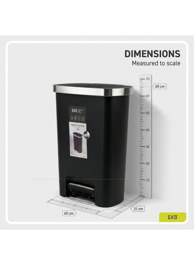 EKO Hana Step Bin K-50 Stainless Steel Trash Can | Hands Free Foot Pedal Operation | Soft Close Lid with Brushed Steel Rim | Ideal for Kitchen and Office Waste Disposal | Black 50L - Image 3