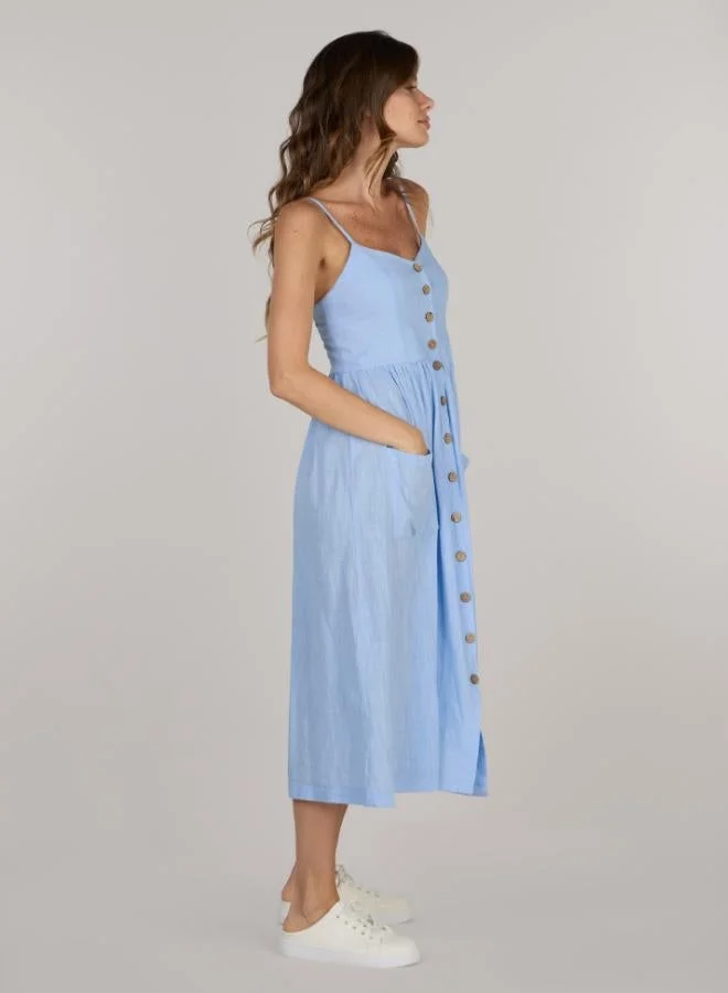 Just Nature sky blue Buttoned Down Midi Sun Dress for Women | Best Price UAE