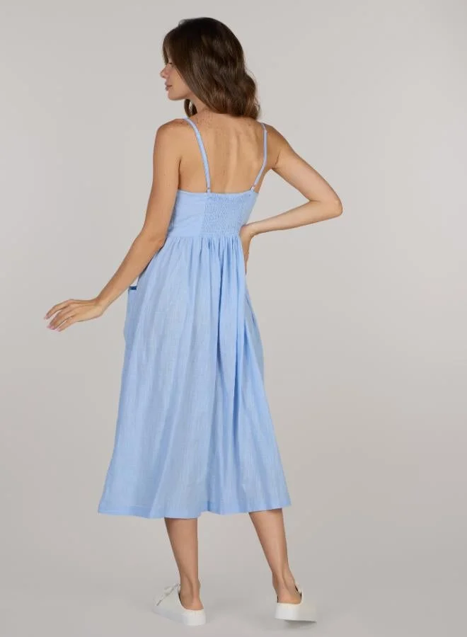 Just Nature sky blue Buttoned Down Midi Sun Dress for Women | Best Price UAE