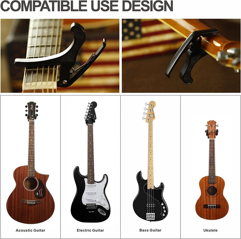 Techblaze Guitar Capo — Quick Change Metal Alloy Trigger, Fits Acoustic, Electric, Classical & Ukulele + Picks Combo - Image 3