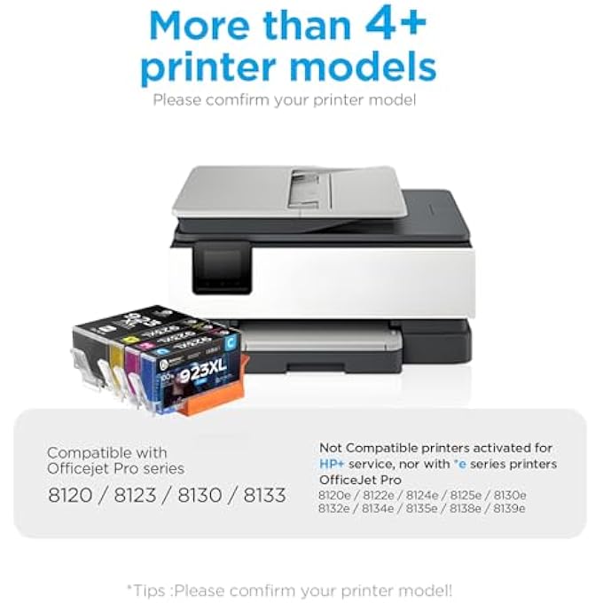 923 923XL 923E INK CARTRIDGES COMBO PACK (WITH CHIP) COMPATIBLE WITH HP 923 XL INK CARTRIDGES REPLACEMENT FOR HP OFFICEJET PRO 8120 8123 8130 8133 PRINTERS-4 PACK (BK/C/Y/M) - Image 3