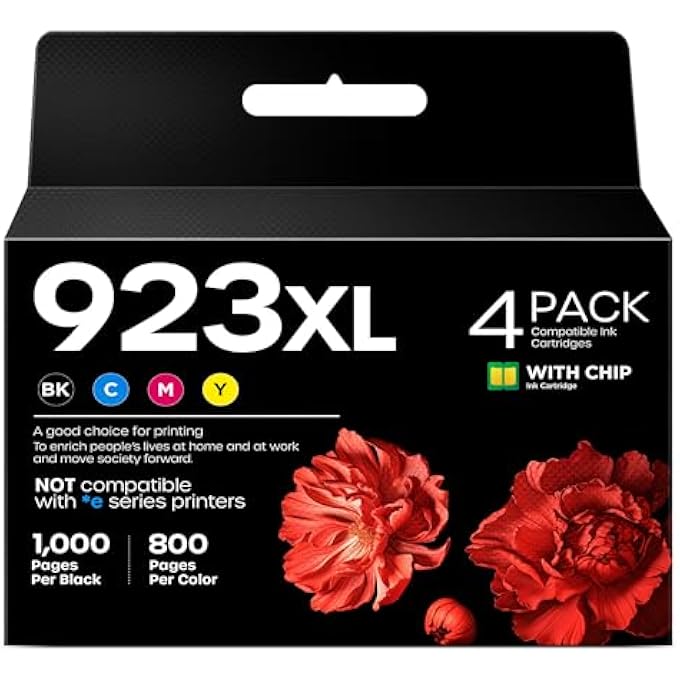 923 923XL 923E INK CARTRIDGES COMBO PACK (WITH CHIP) COMPATIBLE WITH HP 923 XL INK CARTRIDGES REPLACEMENT FOR HP OFFICEJET PRO 8120 8123 8130 8133 PRINTERS-4 PACK (BK/C/Y/M) - Image 2